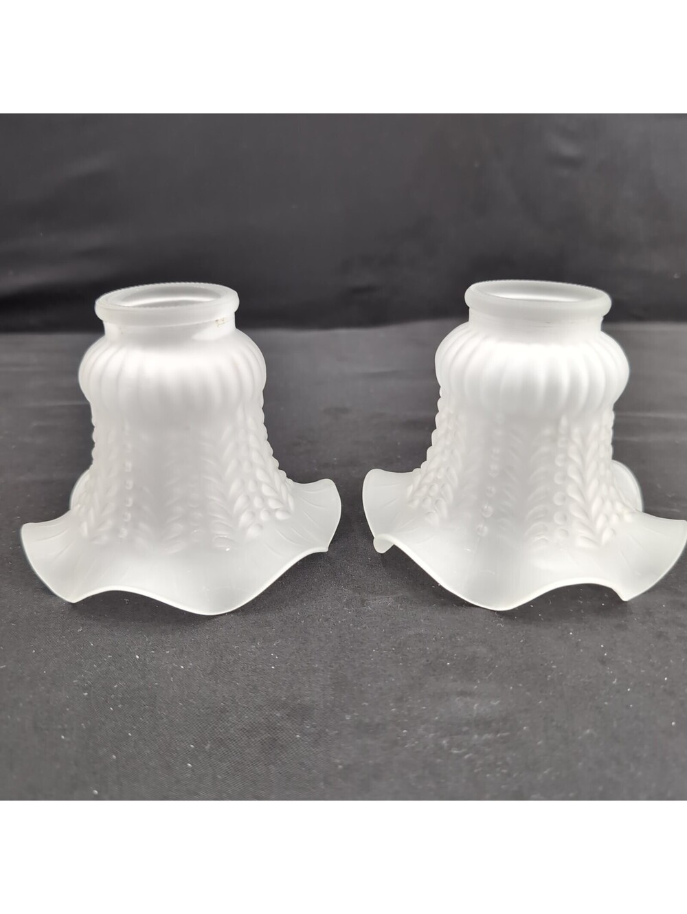 Pair of Vintage Frosted Glass Tulip Lamp Shades – Ruffled Edge, 2-1/4" Fitter